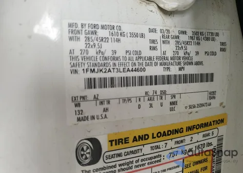 2020 Ford Expedition Max Limited from USA, damaged, VIN 1FMJK2AT3LEA44600